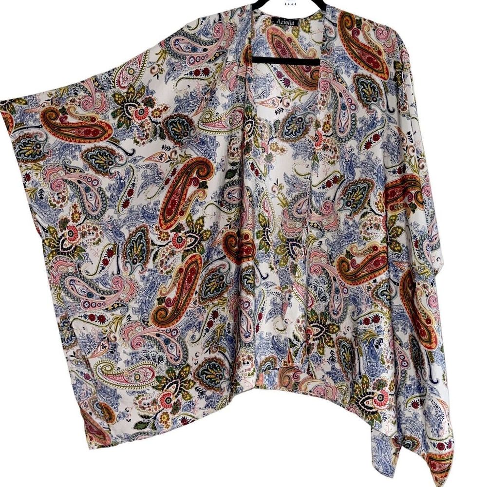 Ariella Boho Kimono Cover Up Oversized Top Longline Paisley Multicolor Open